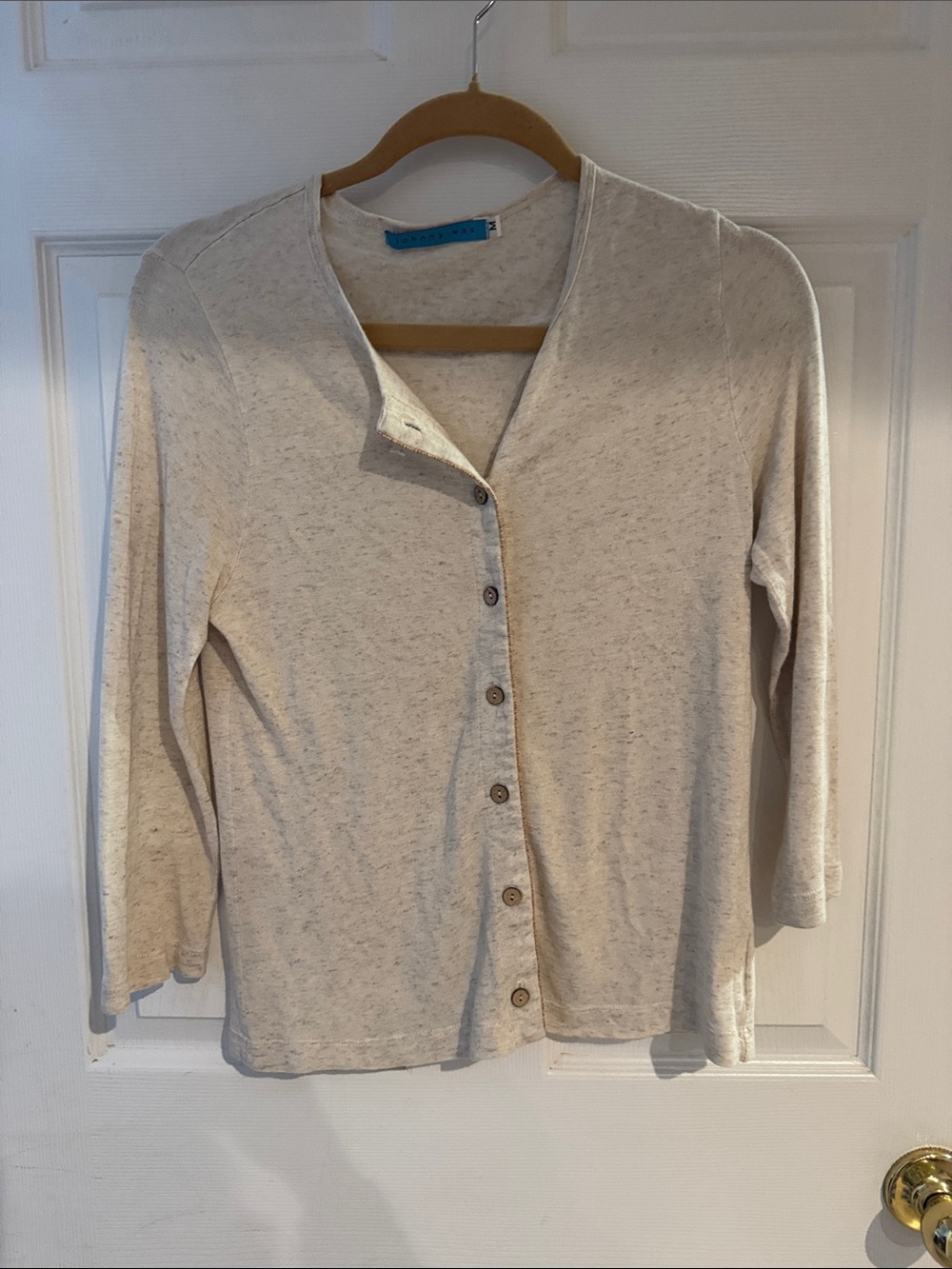 Johnny Was Cream Button-Front Lightweight Cardigan